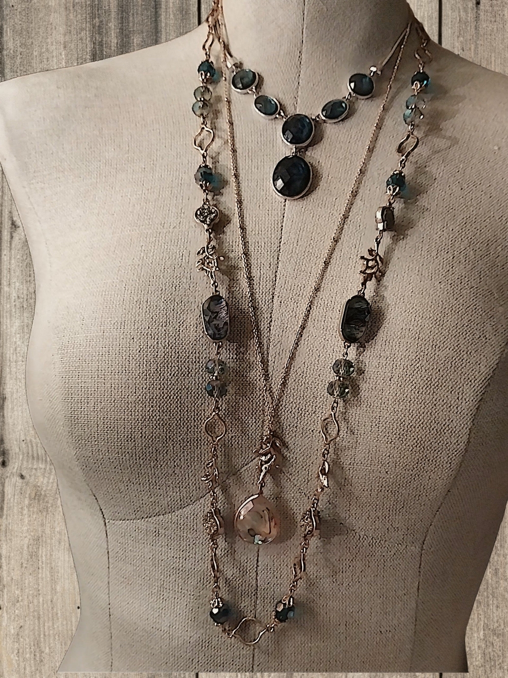 Layered Teal Glass Bead Long Necklace - Women Jewelry